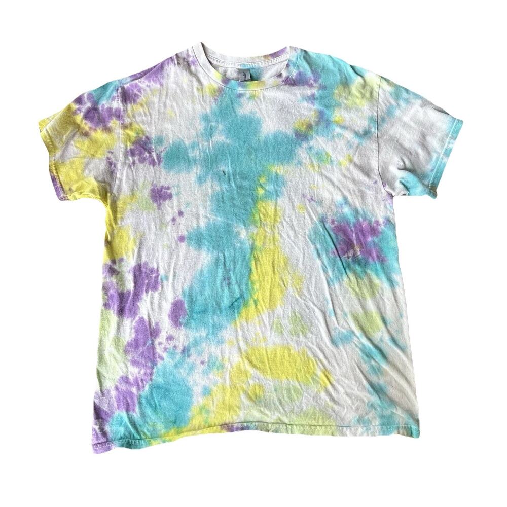 Gildan Tie Dye T-Shirt Womens Sz L Shortsleeve Homemade Cotton Shirt Purple Blue